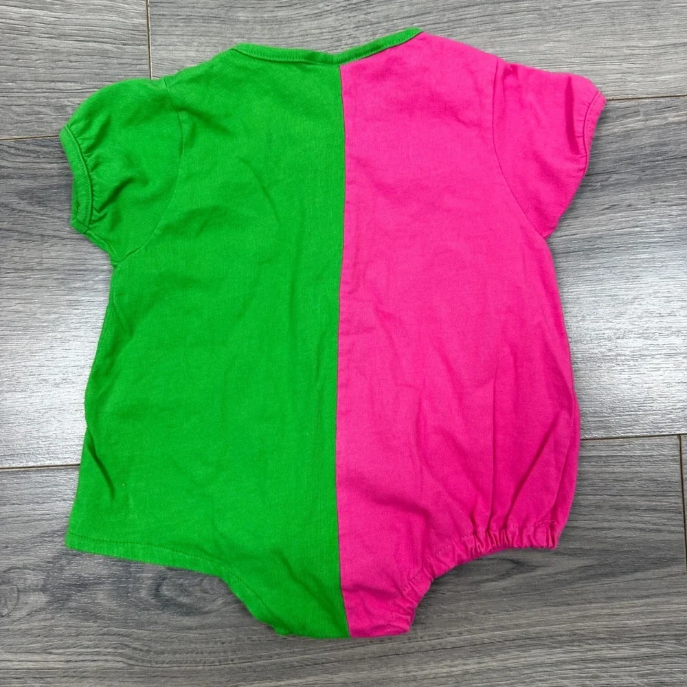Vintage 1991 Basics by City Kids Pink Green Colorblock Heart Bodysuit Size 3M